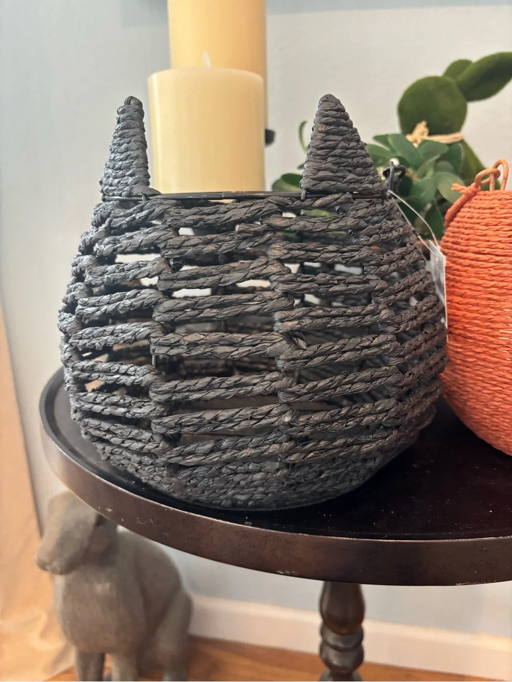 Pair Halloween Top Handle Woven Baskets Pumpkin Jack-o’-Lantern Black Cat New